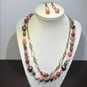 Vintage Chico’s Beaded Necklace & Matching Drop Earrings Set
